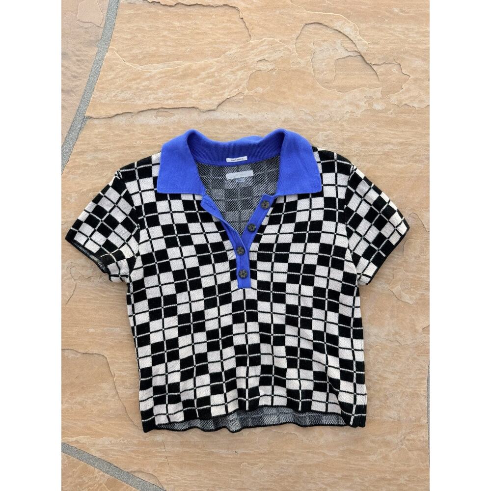 Mother The Dandy Henley Black White Blue Sweater Size S AS